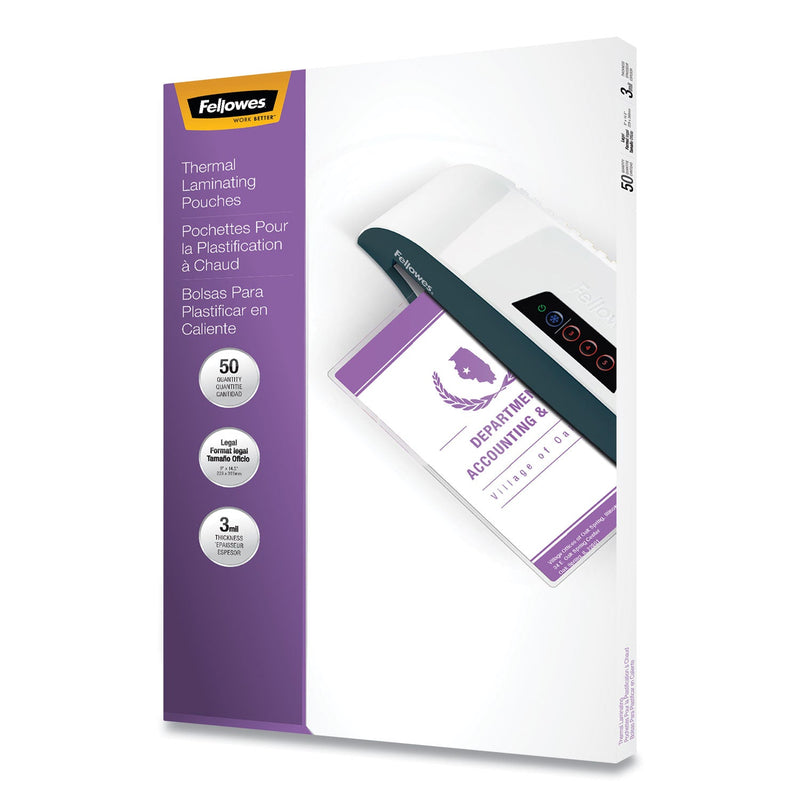 Fellowes Laminating Pouches, 3 mil, 9" x 14.5", Gloss Clear, 50/Pack