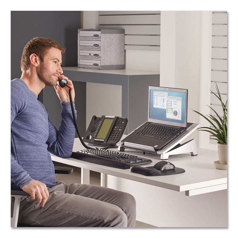 Fellowes Office Suites Laptop Riser, 15.13" x 11.38" x 4.5" to 6.5", Black/Silver, Supports 10 lbs