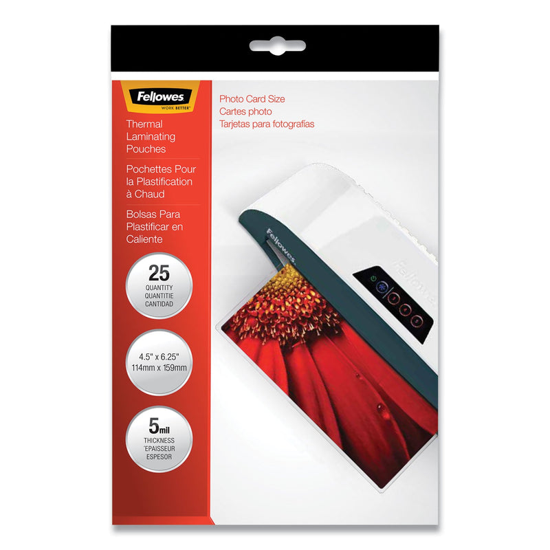 Fellowes Laminating Pouches, 5 mil, 4.5" x 6.25", Gloss Clear, 20/Pack