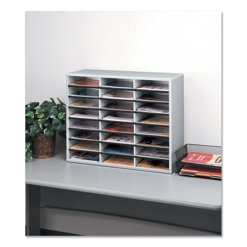 Fellowes Literature Organizer, 24 Letter Compartments, 29 x 11.88 x 23.44, Dove Gray