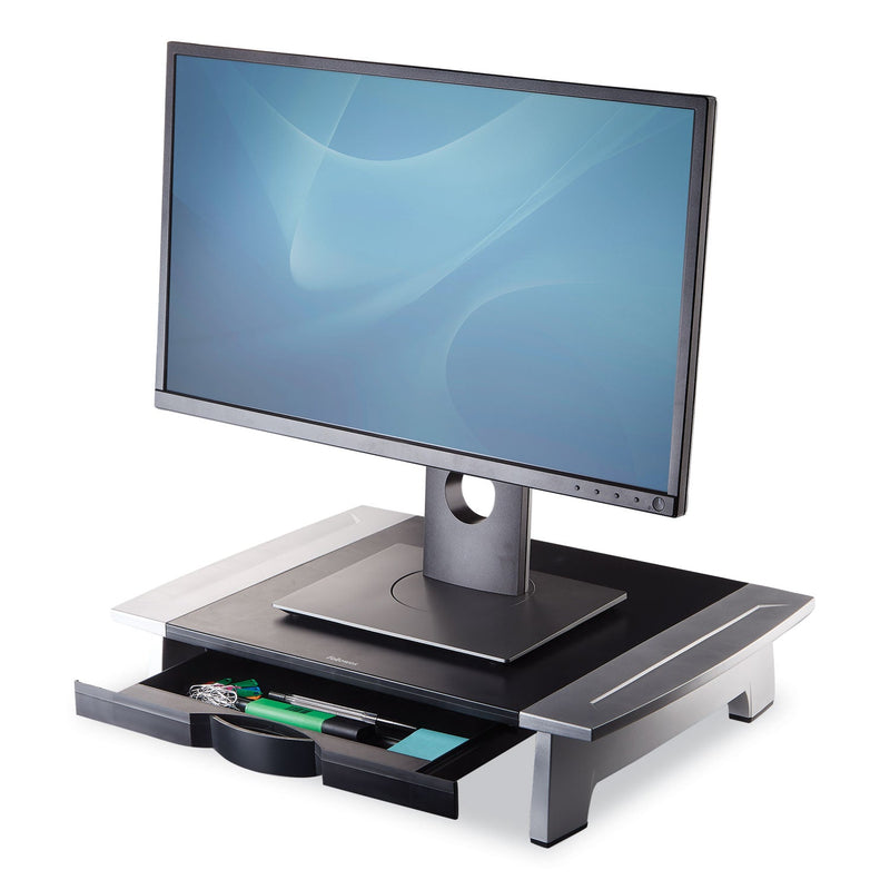 Fellowes Office Suites Standard Monitor Riser, For 21" Monitors, 19.78" x 14.06" x 4" to 6.5", Black/Silver, Supports 80 lbs
