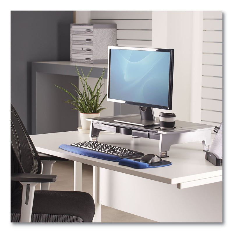Fellowes Office Suites Premium Monitor Riser, 27" x 14" x 4" to 6.5", Black/Silver