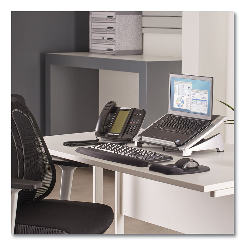 Fellowes Office Suites Laptop Riser, 15.13" x 11.38" x 4.5" to 6.5", Black/Silver, Supports 10 lbs