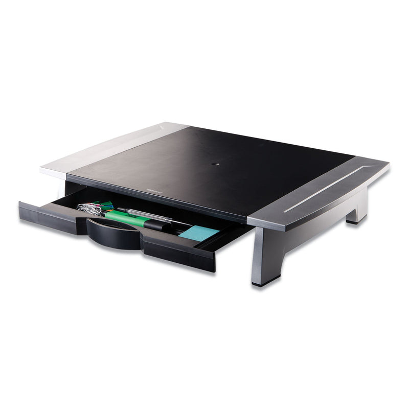 Fellowes Office Suites Standard Monitor Riser, For 21" Monitors, 19.78" x 14.06" x 4" to 6.5", Black/Silver, Supports 80 lbs