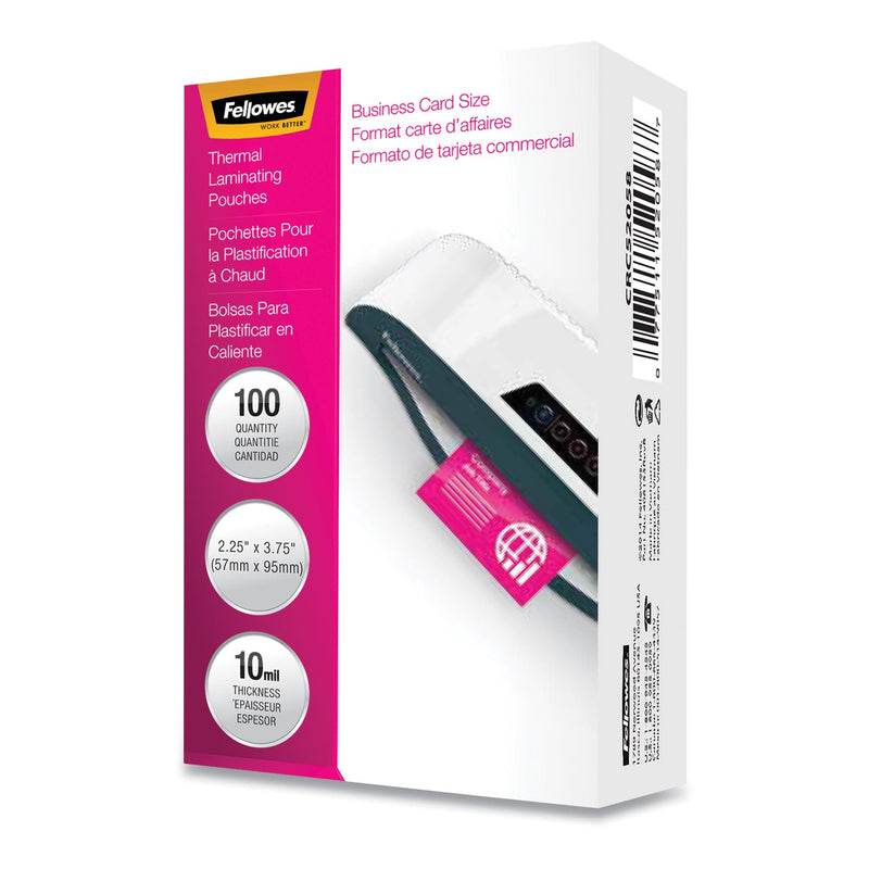 Fellowes Laminating Pouches, 10 mil, 3.75" x 2.25", Gloss Clear, 100/Pack