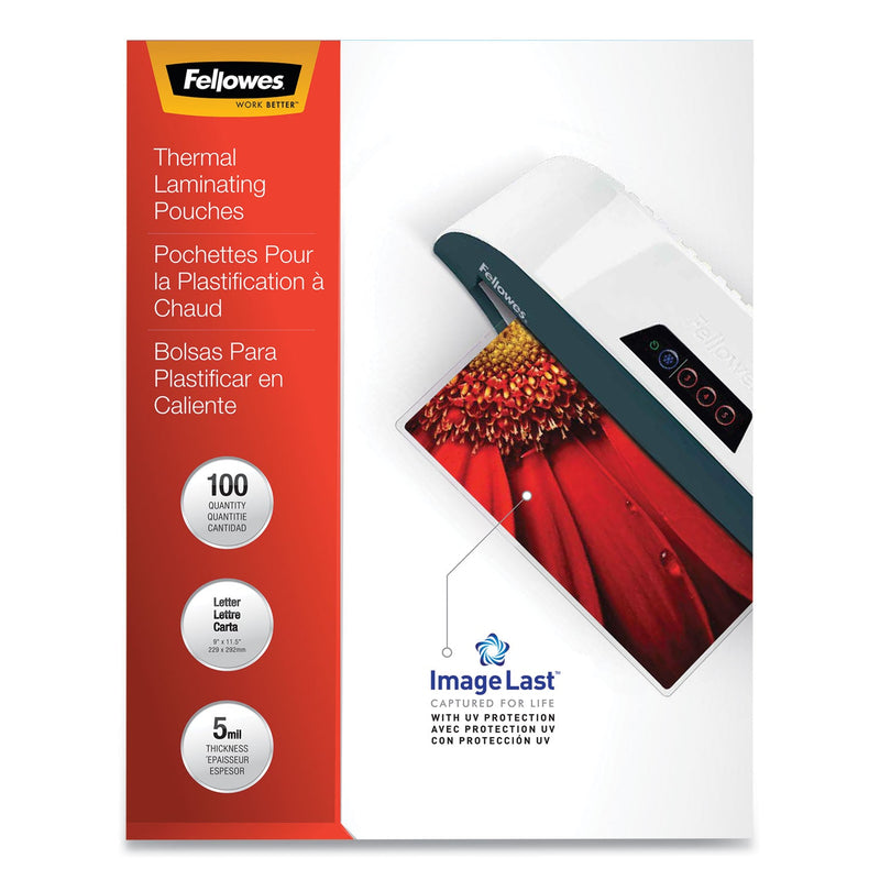 Fellowes ImageLast Laminating Pouches with UV Protection, 5 mil, 9" x 11.5", Clear, 100/Pack