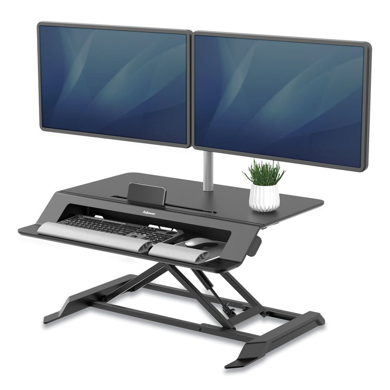 Fellowes Lotus LT Sit-Stand Workstation, 34.38" x 28.38" x 7.62", Black