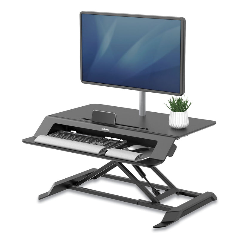 Fellowes Lotus LT Sit-Stand Workstation, 34.38" x 28.38" x 7.62", Black
