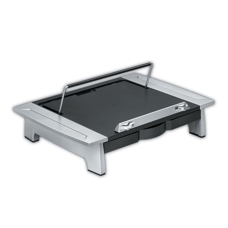 Fellowes Office Suites Monitor Riser Plus, 19.88" x 14.06" x 4" to 6.5", Black/Silver, Supports 80 lbs