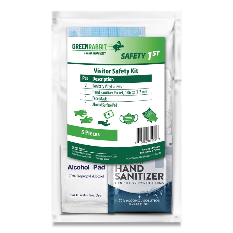 Green Rabbit Safety 1st Visitor Safety PPE Kit, 1 Person, 5 Pieces, Sealed Bag, 12/Box, Delivered in 1-4 Business Days