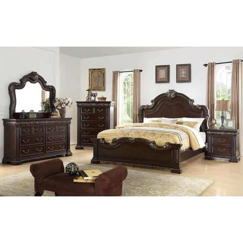2 Drawer Nightstand, Carvings Bedside Table, Bedroom Furniture - Cherry