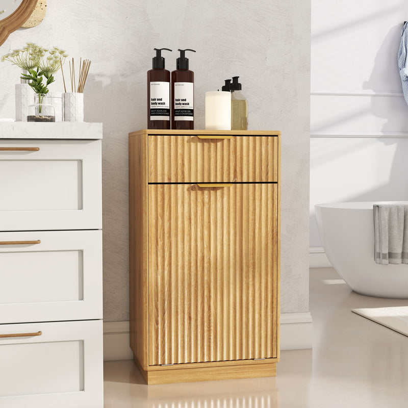 Tilt Out Trash Can Cabinet With Wave Textured Drawer & Pull Out Bin