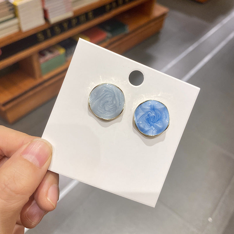 Blue Enamel Round Stud Earrings