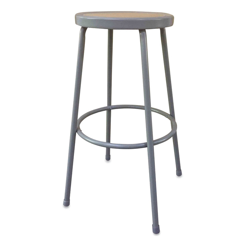 Alera Industrial Metal Shop Stool, Backless, Supports Up to 300 lb, 30" Seat Height, Brown Seat, Gray Base