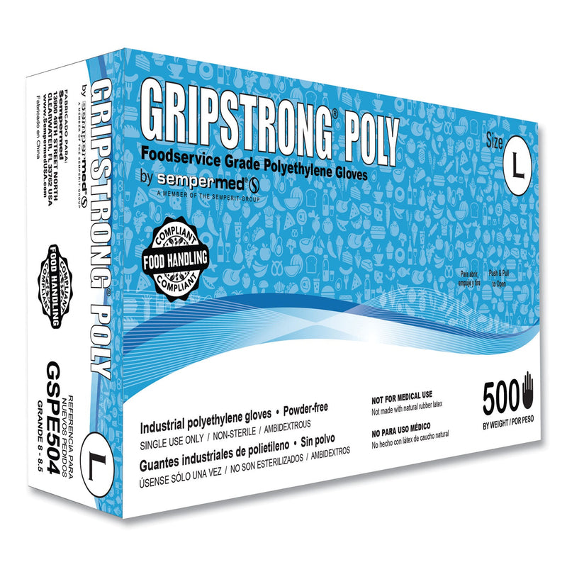 GripStrong Foodservice Grade Polyethylene Gloves, Clear, Large, Polyethylene, 500/Box, 20 Boxes/Carton