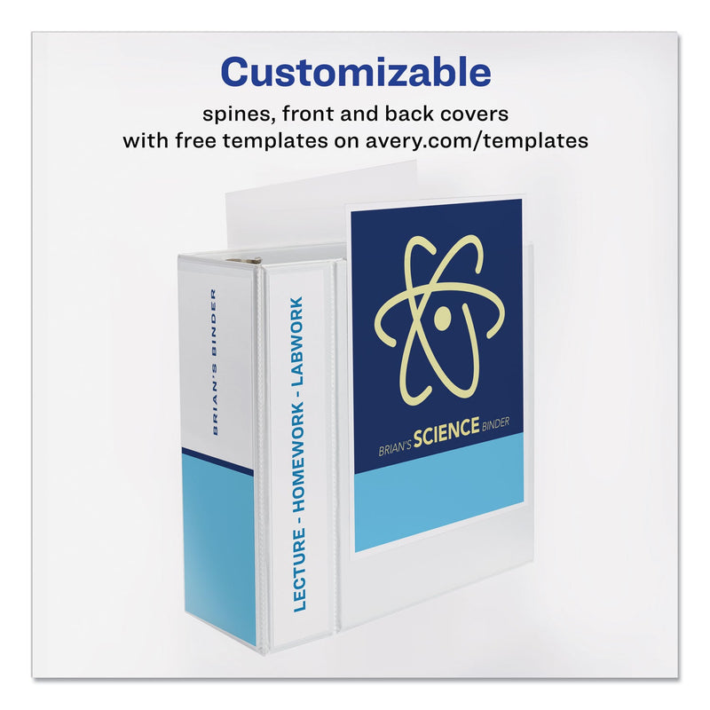 Avery Durable View Binder with DuraHinge and EZD Rings, 3 Rings, 5" Capacity, 11 x 8.5, White, (9901)