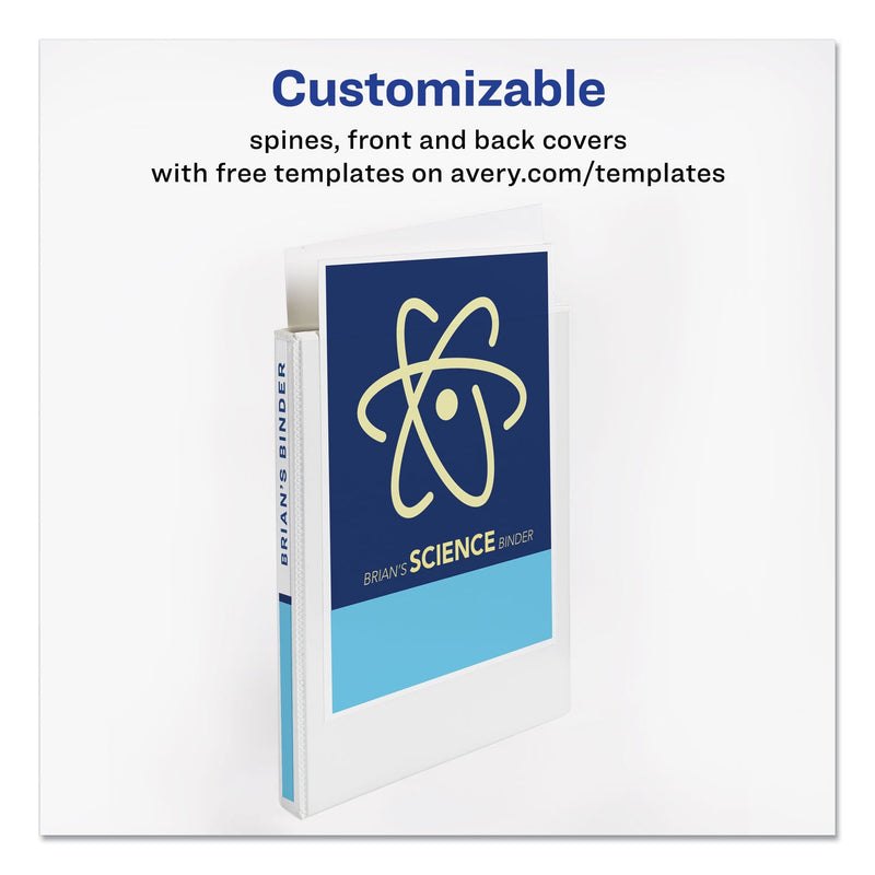 Avery Durable View Binder with DuraHinge and Slant Rings, 3 Rings, 0.5" Capacity, 11 x 8.5, White