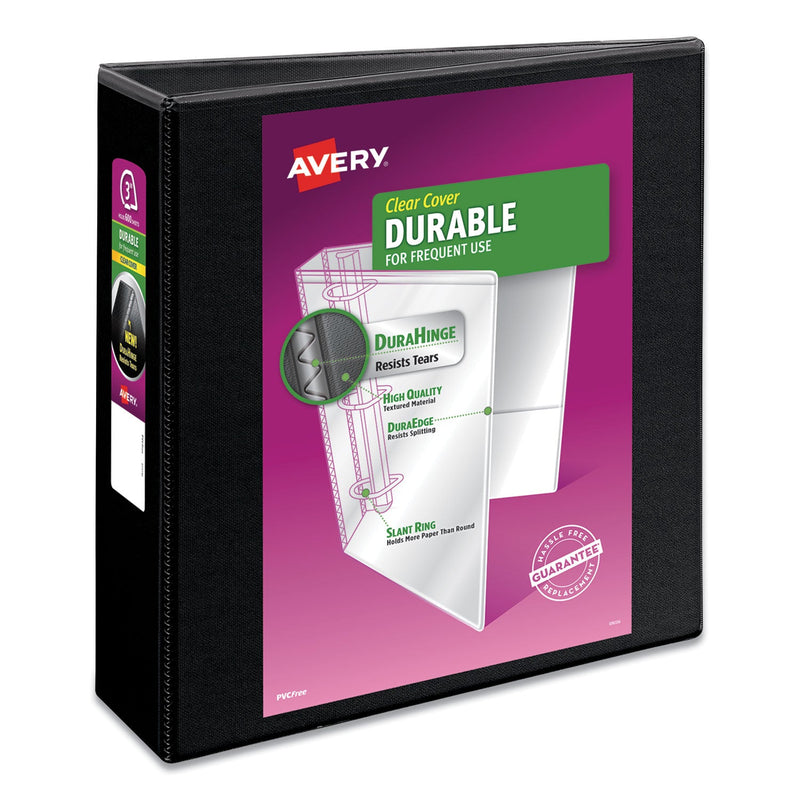 Avery Durable View Binder with DuraHinge and Slant Rings, 3 Rings, 3" Capacity, 11 x 8.5, Black