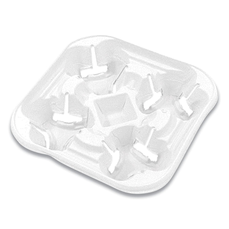 Chinet StrongHolder Molded Fiber Cup Tray, 8 oz to 22 oz, Four Cups, White, 300/Carton