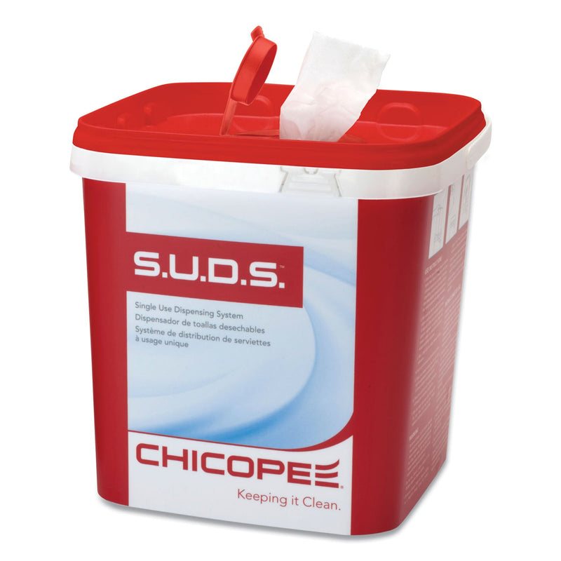 Chicopee S.U.D.S Bucket with Lid, 7.5 x 7.5 x 8, Red/White, 3/Carton