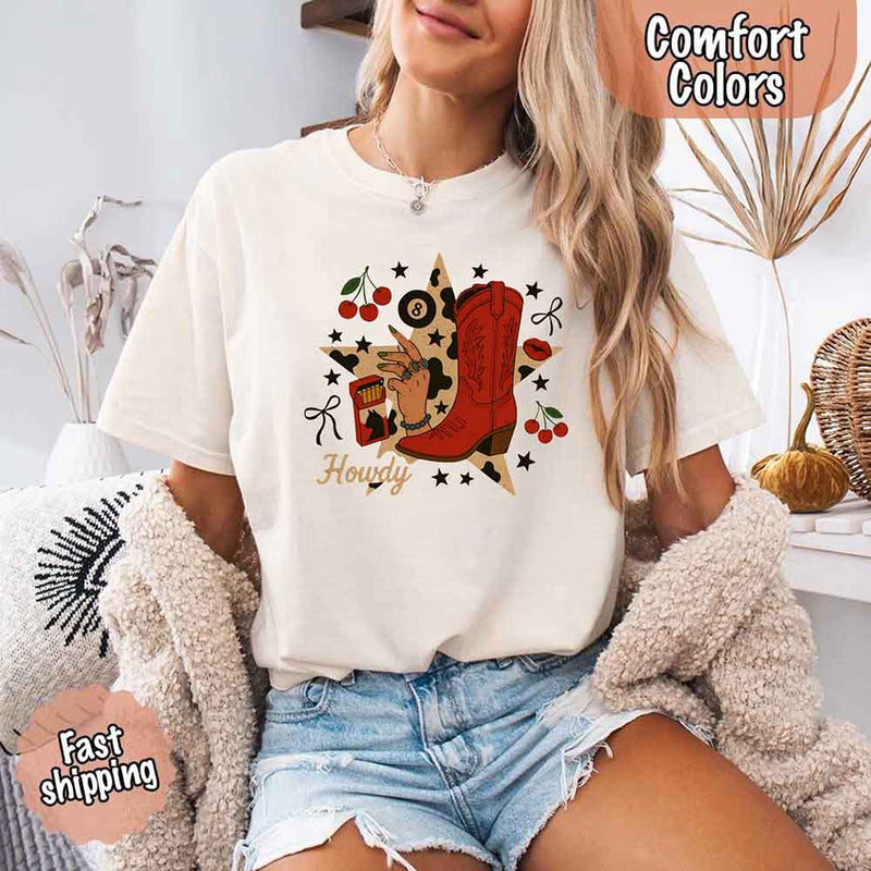 Howdy Cowgirl Star Collage Color Comfort Shirt