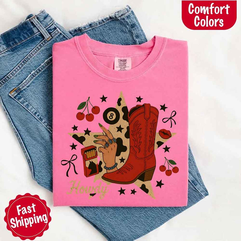 Howdy Cowgirl Star Collage Color Comfort Shirt