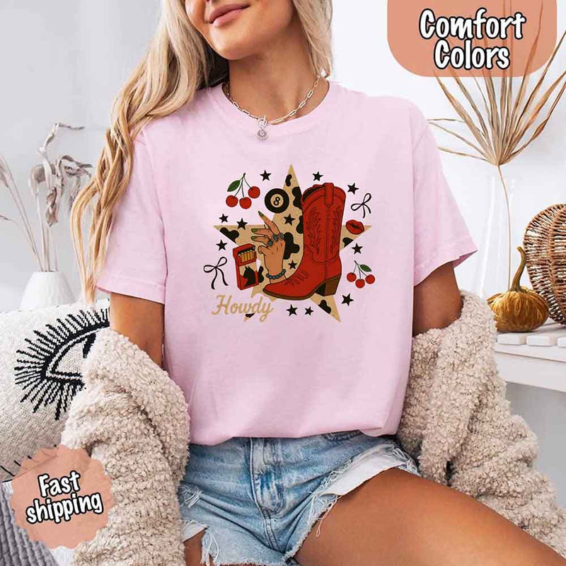 Howdy Cowgirl Star Collage Color Comfort Shirt
