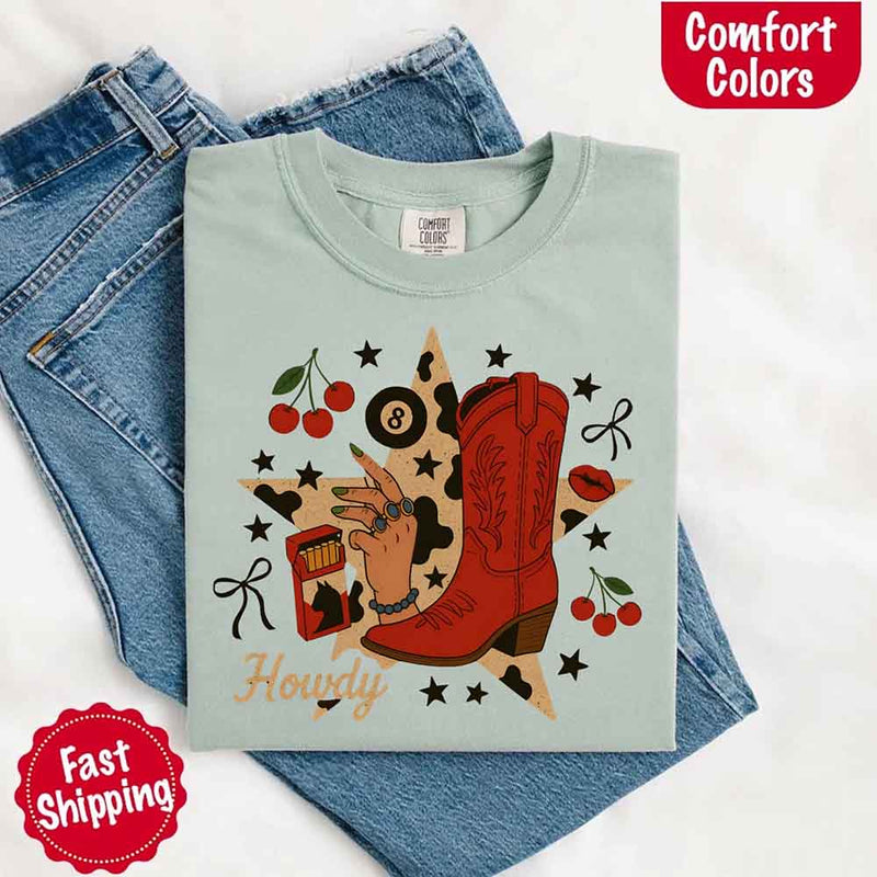 Howdy Cowgirl Star Collage Color Comfort Shirt