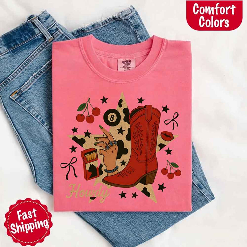 Howdy Cowgirl Star Collage Color Comfort Shirt