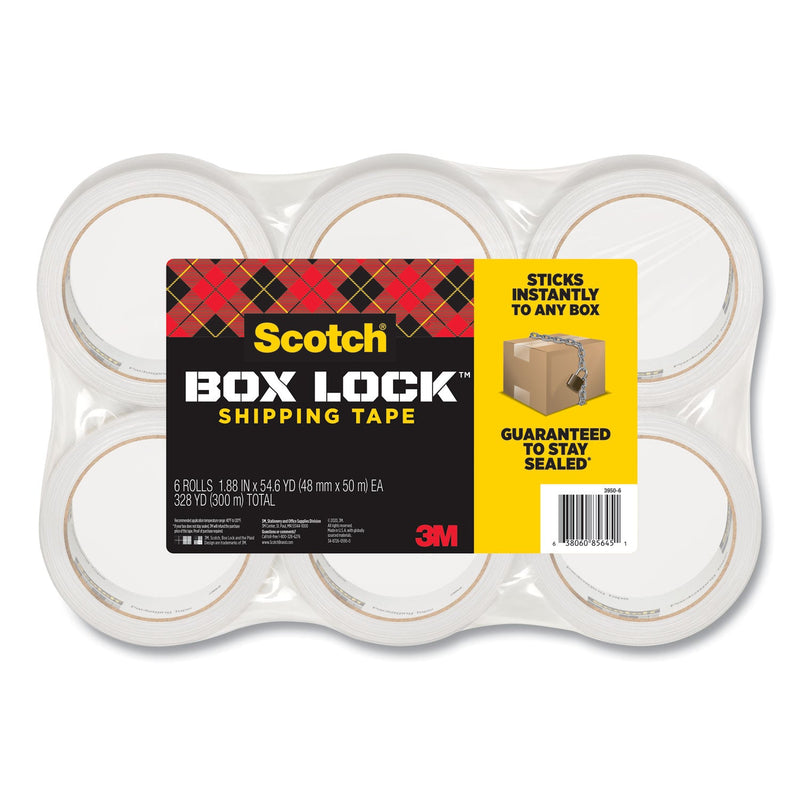 Scotch Box Lock Shipping Packaging Tape, 3" Core, 1.88" x 54.6 yds, Clear, 6/Pack