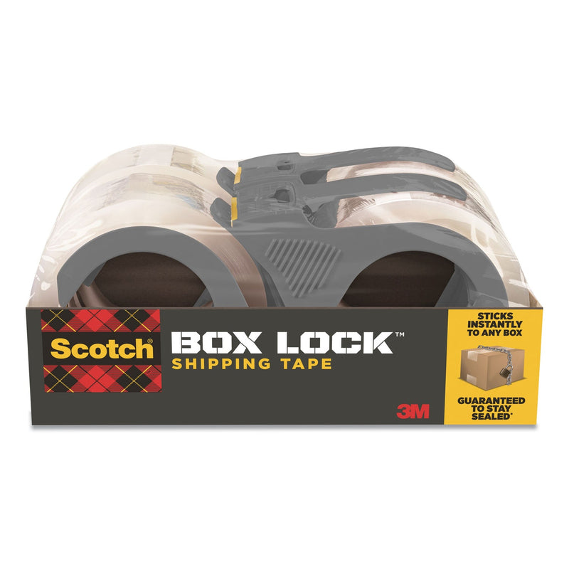 Scotch Box Lock Shipping Packaging Tape with Dispenser, 3" Core, 1.88" x 54.6 yds, Clear, 4/Pack