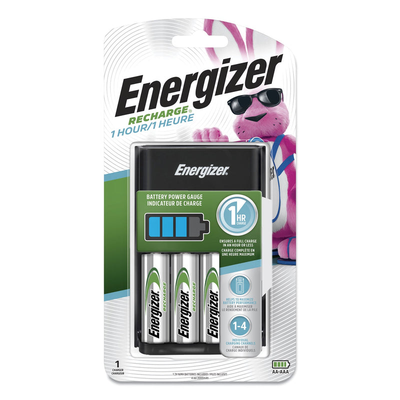 Energizer Recharge 1 Hour Charger, For AA or AAA NiMH Batteries, Includes 4 AA Batteries