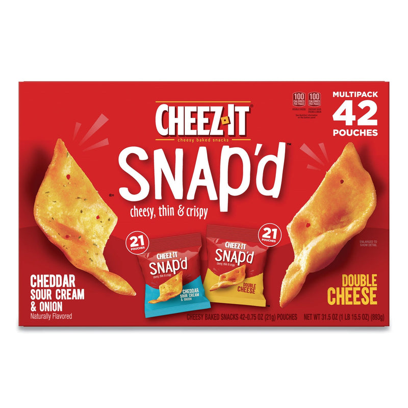 Cheez-It Snap'd Crackers Variety Pack, Cheddar Sour Cream and Onion; Double Cheese, 0.75 oz Bag, 42/Carton