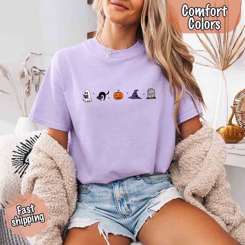 Halloween Icons Comfort Colors Shirt – Pumpkin & Ghost Fall Tee