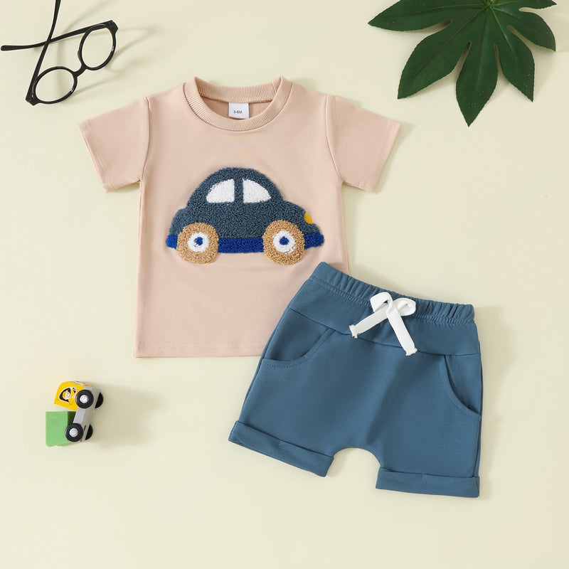 Boys Short-Sleeve Pocketed Shorts Set