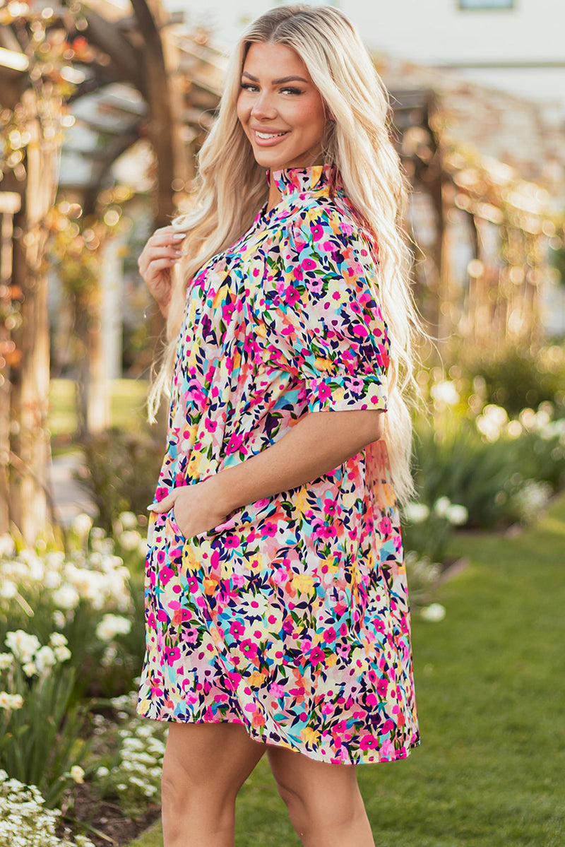 Hadlee Floral Puff Short Sleeve V Neck Mini Dress