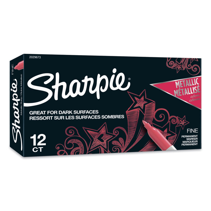 Sharpie Metallic Fine Point Permanent Markers, Fine Bullet Tip, Red, Dozen