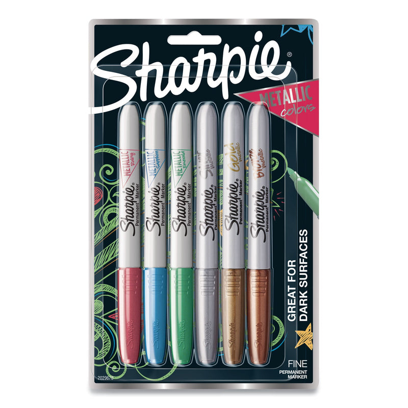 Sharpie Metallic Fine Point Permanent Markers, Fine Bullet Tip, Blue-Green-Red, 6/Pack