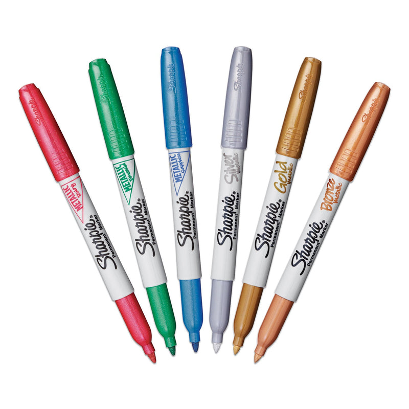 Sharpie Metallic Fine Point Permanent Markers, Fine Bullet Tip, Blue-Green-Red, 6/Pack