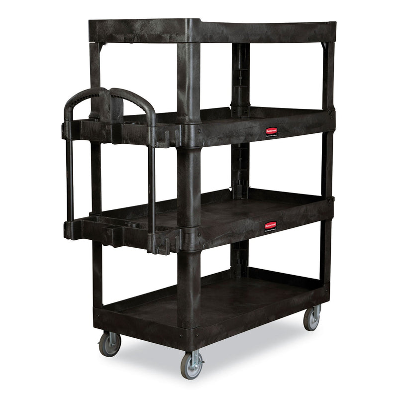 Rubbermaid Heavy-Duty Ergo Utility Cart, Plastic, 4 Shelves, 700 lb Capacity, 24.35" x 54.1" x 62.4", Black