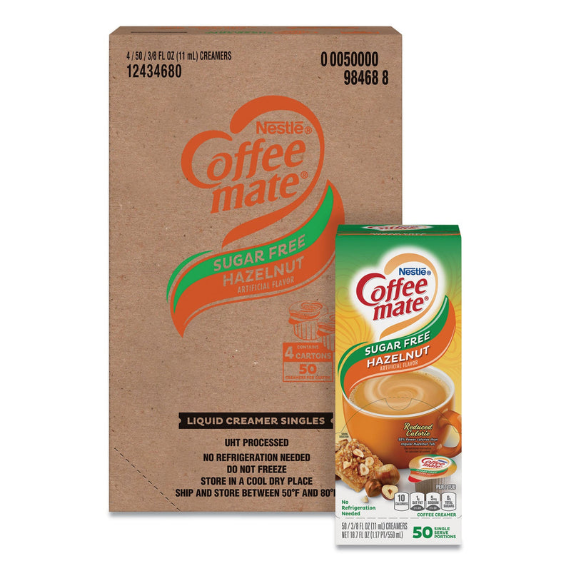 Coffee mate Liquid Coffee Creamer, Sugar Free Hazelnut, 0.38 oz Mini Cups, 50/Box, 4 Boxes/Carton