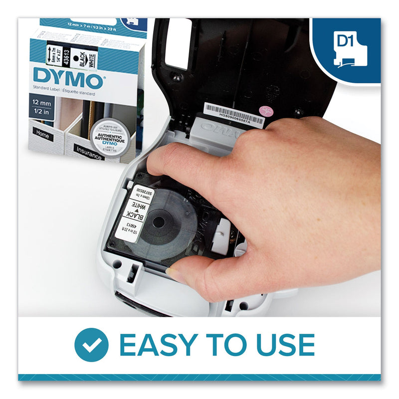 DYMO D1 High-Performance Polyester Removable Label Tape, 0.5" x 23 ft, White on Black