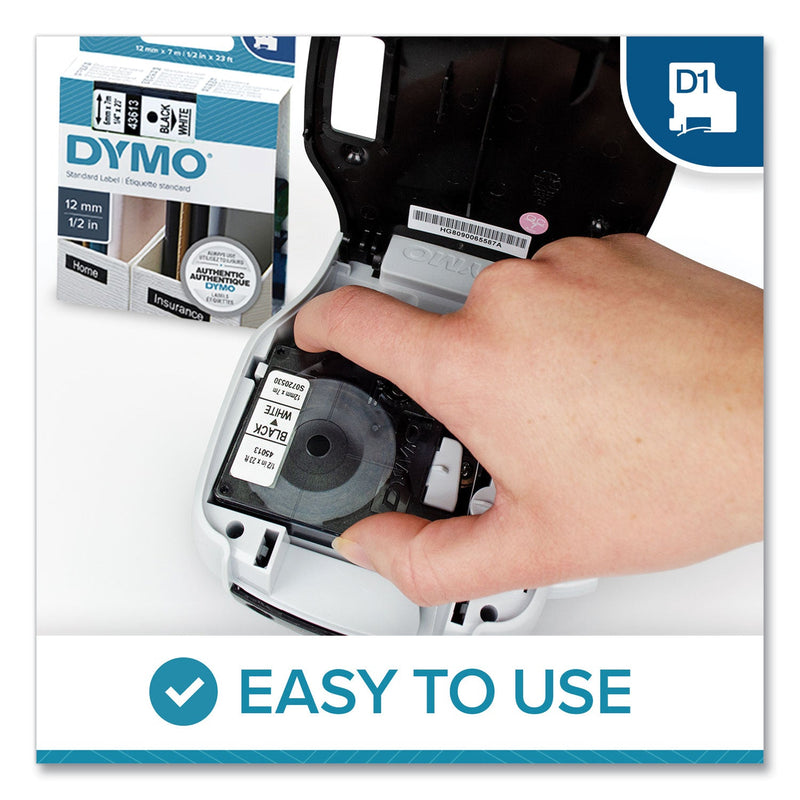 DYMO D1 High-Performance Polyester Removable Label Tape, 0.25" x 23 ft, Black on White