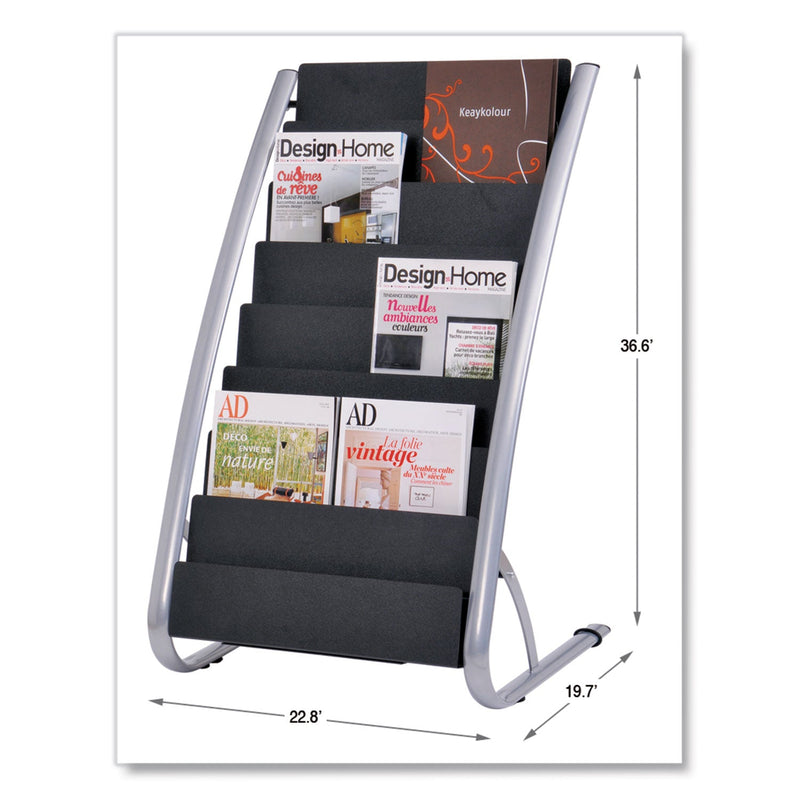 Alba Literature Floor Rack, 16 Pocket, 23w x 19.67d x 36.67h, Silver Gray/Black