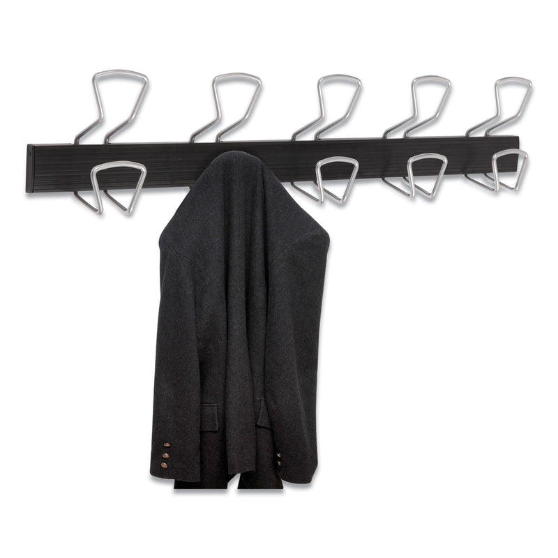 Alba Wall-Mount Coat Hooks, Metal, Silver, 22 lb, 29.92" x 2.95" x 6.45"