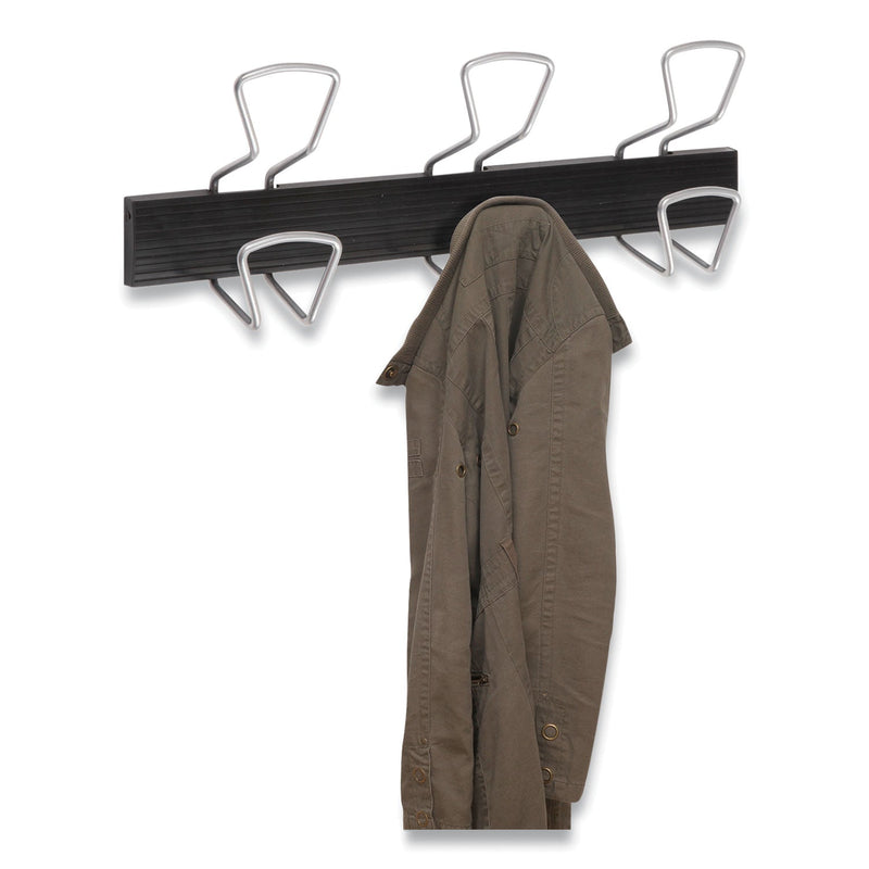 Alba Wall-Mount Coat Hooks, Metal, Silver, 22 lb, 18.11" x 2.95" x 6.45"