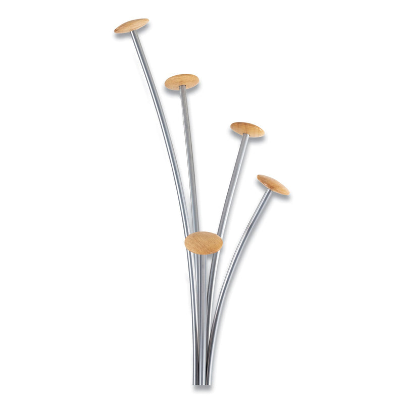 Alba Festival Coat Stand with Umbrella Holder, Five Knobs, 14w x 14d x 73.67h, Silver Gray