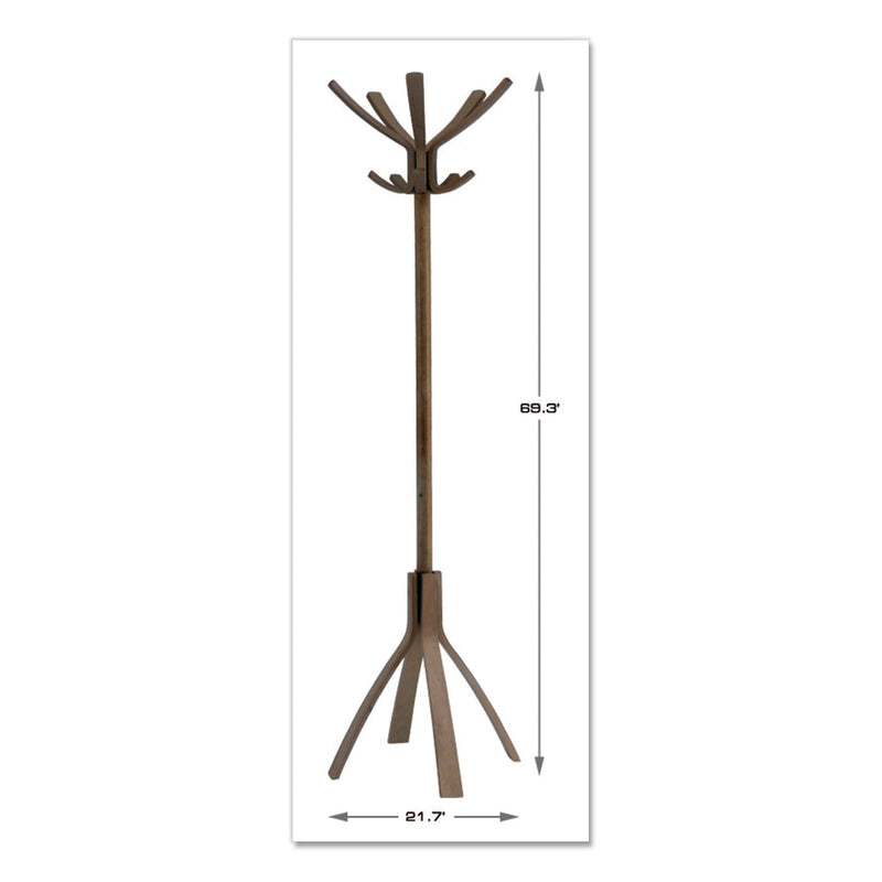 Alba Cafe Wood Coat Stand, Ten Peg/Five Hook, 21.67w x 21.67d x 69.33h, Espresso Brown
