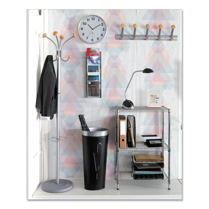 Alba Wooden Coat Hook, Five Wood Peg Wall Rack, Brown/Silver