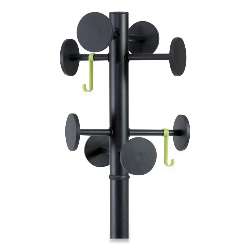 Alba Stan3 Steel Coat Rack, Stand Alone Rack, Eight Knobs, 15w x 15d x 69.3h, Black
